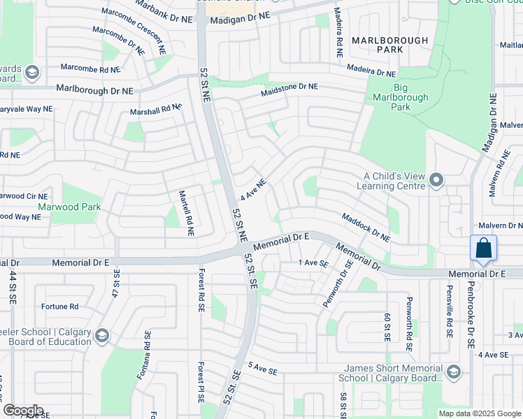 map of restaurants, bars, coffee shops, grocery stores, and more near 5501 4 Avenue Northeast in Calgary