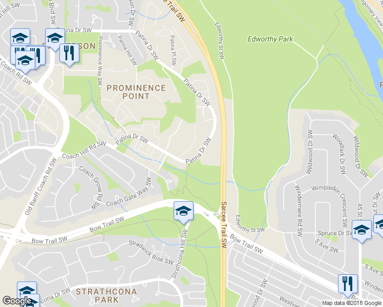 map of restaurants, bars, coffee shops, grocery stores, and more near in Calgary