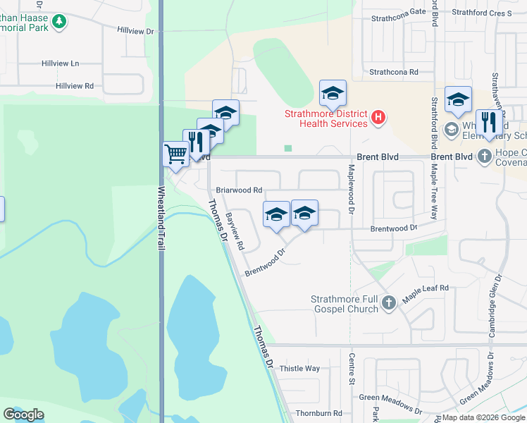 map of restaurants, bars, coffee shops, grocery stores, and more near in Strathmore