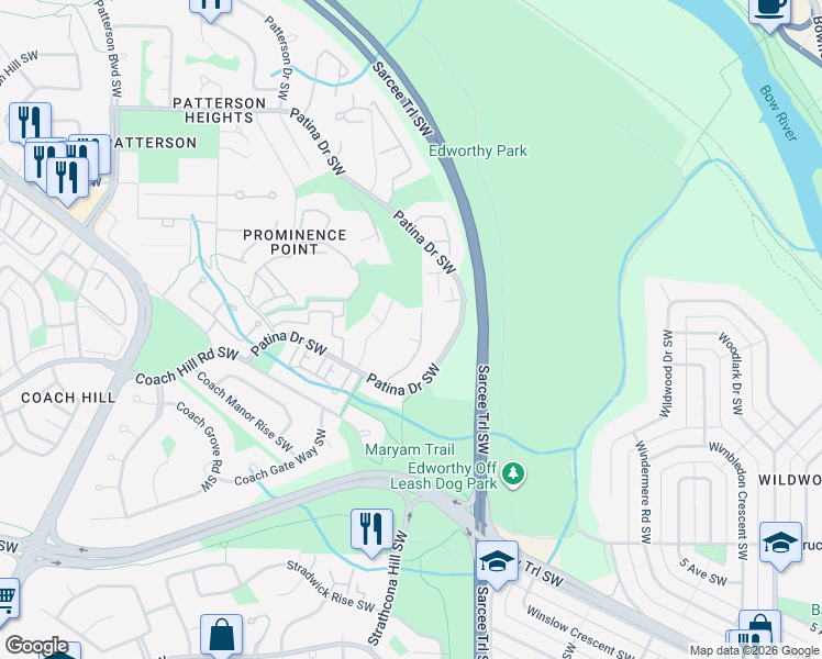 map of restaurants, bars, coffee shops, grocery stores, and more near in Calgary