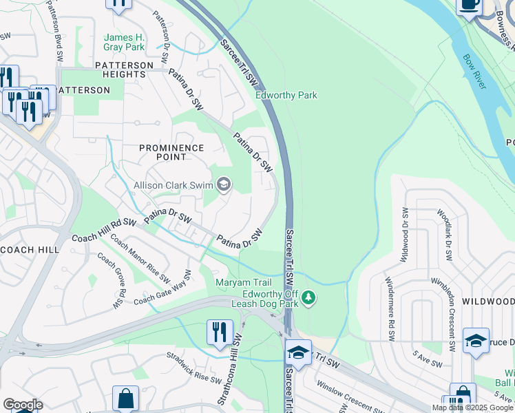 map of restaurants, bars, coffee shops, grocery stores, and more near in Calgary