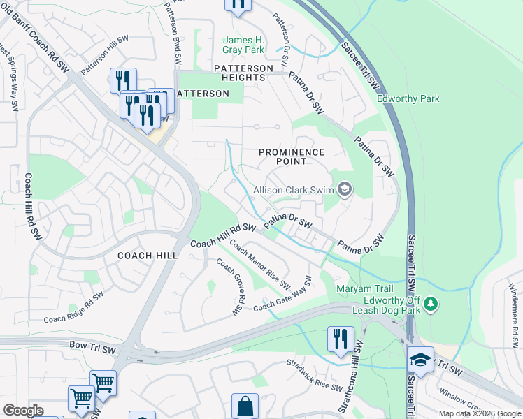 map of restaurants, bars, coffee shops, grocery stores, and more near None in Calgary