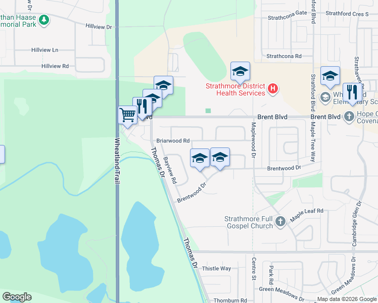 map of restaurants, bars, coffee shops, grocery stores, and more near in Strathmore