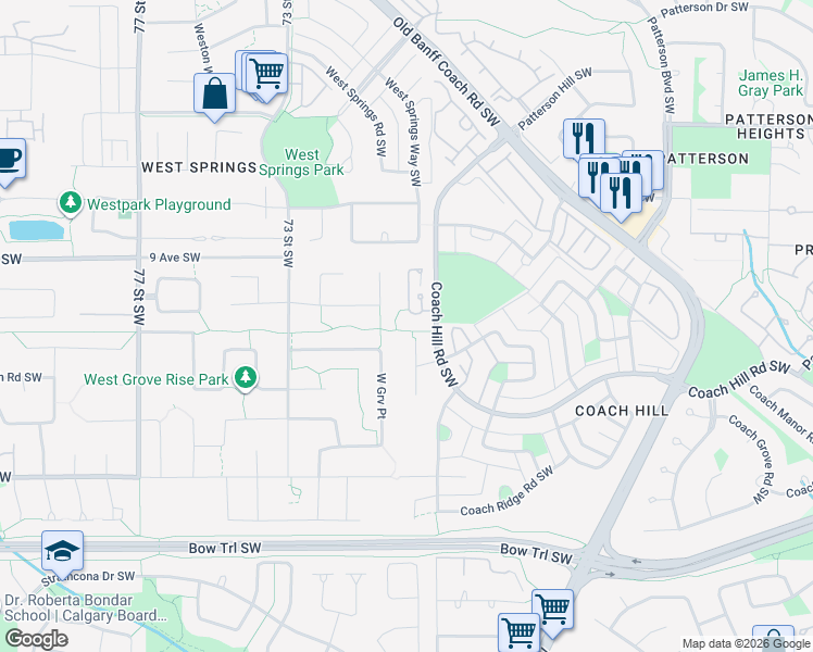 map of restaurants, bars, coffee shops, grocery stores, and more near 7100 10 Avenue Southwest in Calgary