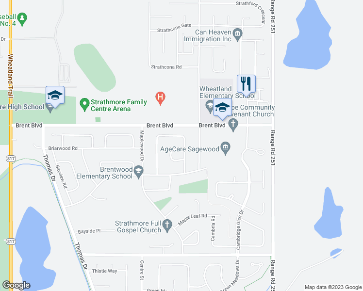 map of restaurants, bars, coffee shops, grocery stores, and more near 18 Maple Gardens in Strathmore