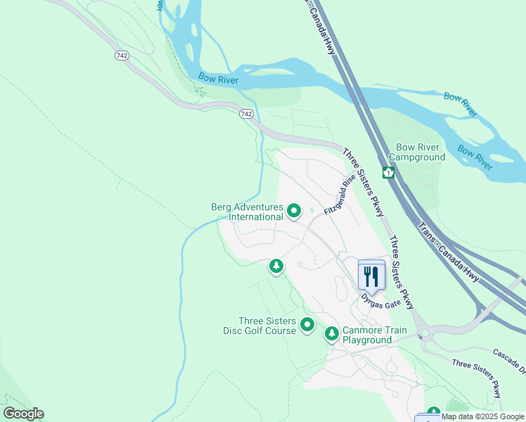 map of restaurants, bars, coffee shops, grocery stores, and more near 228 Miskow Close in Canmore