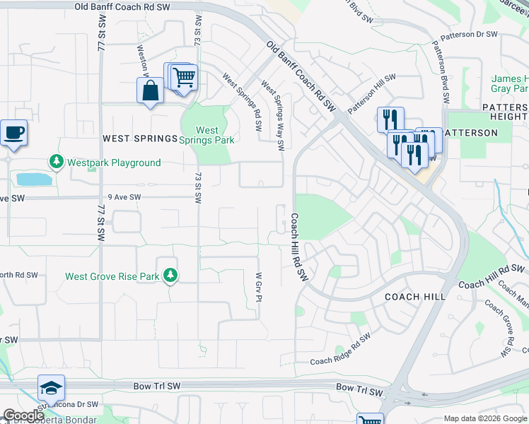 map of restaurants, bars, coffee shops, grocery stores, and more near 7100 10 Avenue Southwest in Calgary