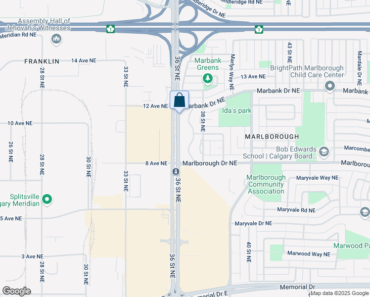 map of restaurants, bars, coffee shops, grocery stores, and more near 920 36 Street Northeast in Calgary