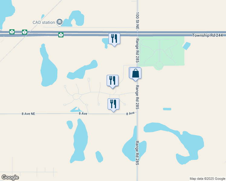 map of restaurants, bars, coffee shops, grocery stores, and more near 243209 Garden Road in Calgary