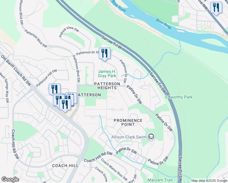 map of restaurants, bars, coffee shops, grocery stores, and more near in Calgary