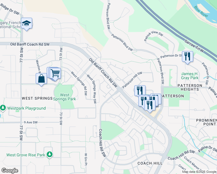 map of restaurants, bars, coffee shops, grocery stores, and more near in Calgary