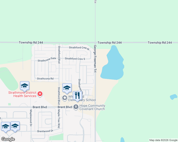 map of restaurants, bars, coffee shops, grocery stores, and more near 107 100 Strathaven Bay in Strathmore