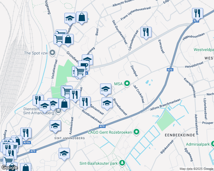 map of restaurants, bars, coffee shops, grocery stores, and more near in Ghent