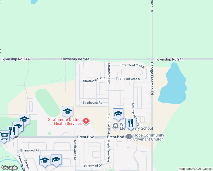 map of restaurants, bars, coffee shops, grocery stores, and more near 357 Strathford Boulevard in Strathmore