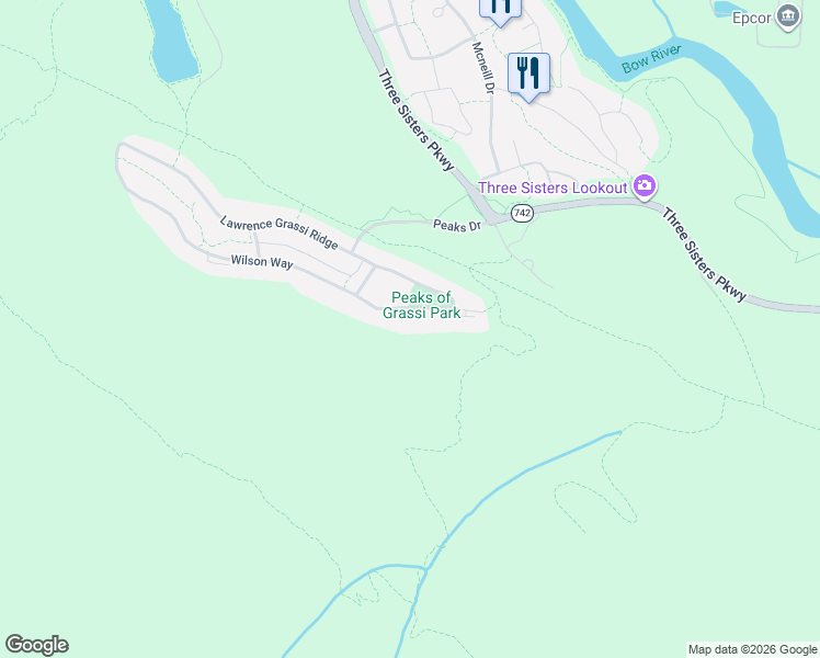 map of restaurants, bars, coffee shops, grocery stores, and more near 825 Wilson Way in Canmore
