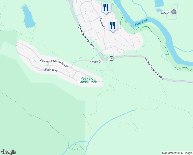 map of restaurants, bars, coffee shops, grocery stores, and more near 822 Lawrence Grassi Ridge in Canmore