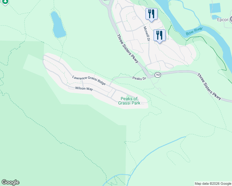 map of restaurants, bars, coffee shops, grocery stores, and more near 14 Shellian Lane in Canmore