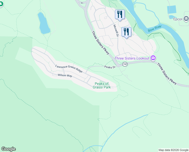 map of restaurants, bars, coffee shops, grocery stores, and more near 14 Shellian Lane in Canmore