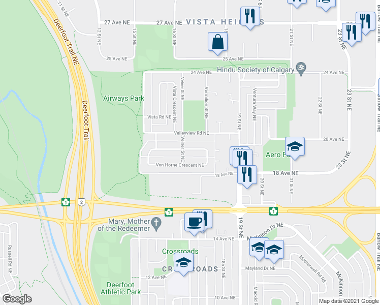 map of restaurants, bars, coffee shops, grocery stores, and more near 259 Van Horne Crescent Northeast in Calgary