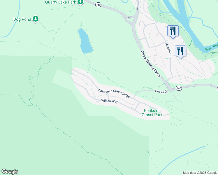 map of restaurants, bars, coffee shops, grocery stores, and more near 954 A Lawrence Grassi Ridge in Canmore