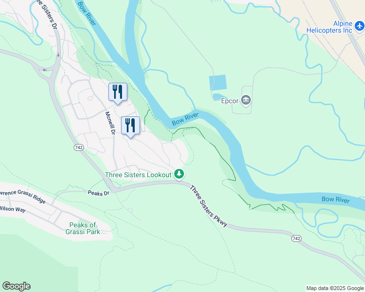 map of restaurants, bars, coffee shops, grocery stores, and more near 7 Van Horne in Canmore