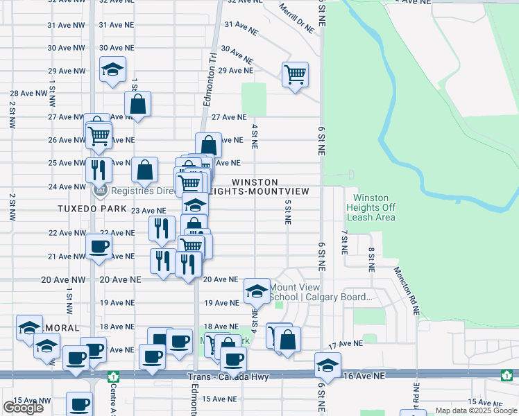 map of restaurants, bars, coffee shops, grocery stores, and more near in Calgary