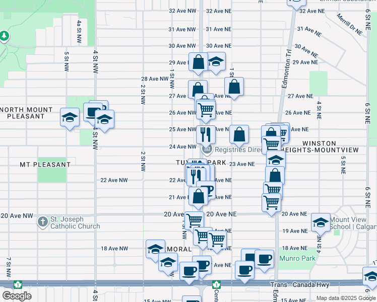 map of restaurants, bars, coffee shops, grocery stores, and more near in Calgary