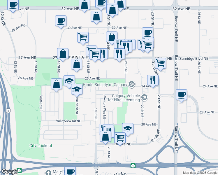 map of restaurants, bars, coffee shops, grocery stores, and more near in Calgary
