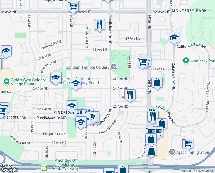 map of restaurants, bars, coffee shops, grocery stores, and more near in Calgary