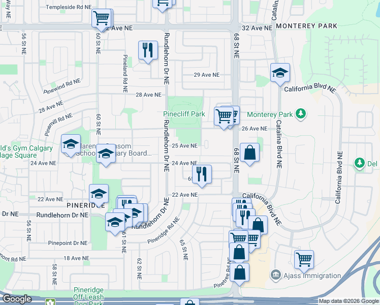 map of restaurants, bars, coffee shops, grocery stores, and more near in Calgary
