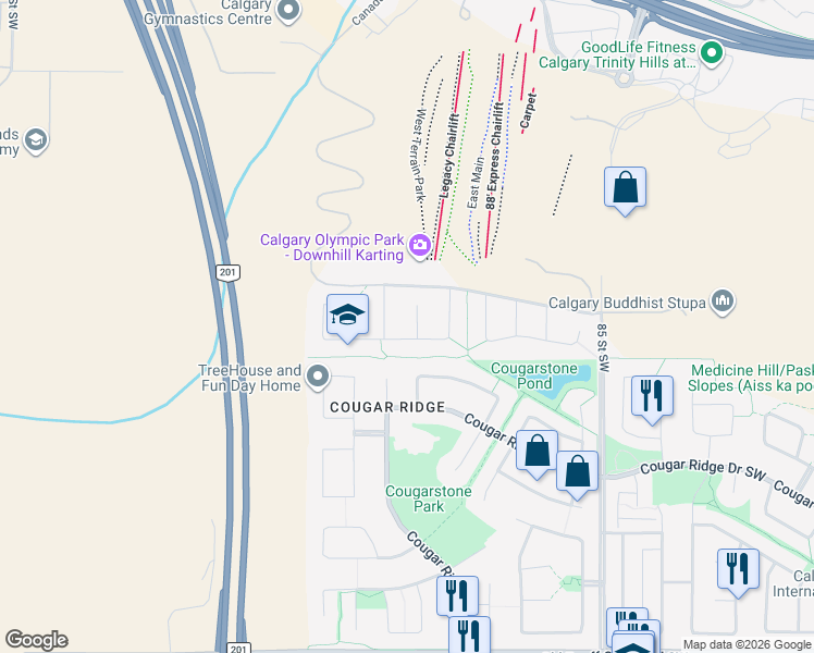 map of restaurants, bars, coffee shops, grocery stores, and more near in Calgary