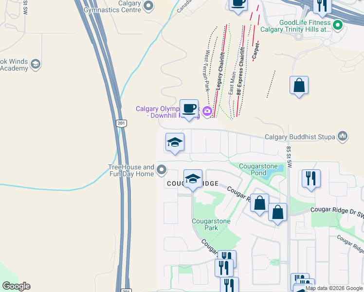 map of restaurants, bars, coffee shops, grocery stores, and more near in Calgary