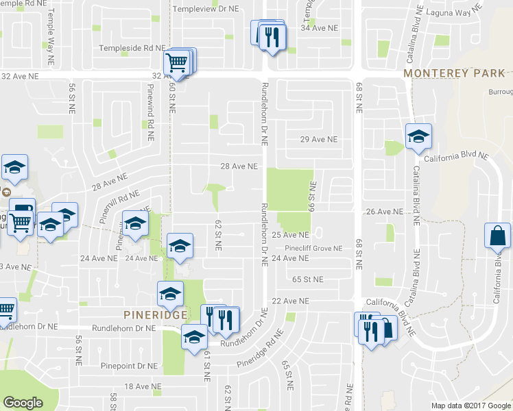 map of restaurants, bars, coffee shops, grocery stores, and more near 6428 26 Avenue Northeast in Calgary