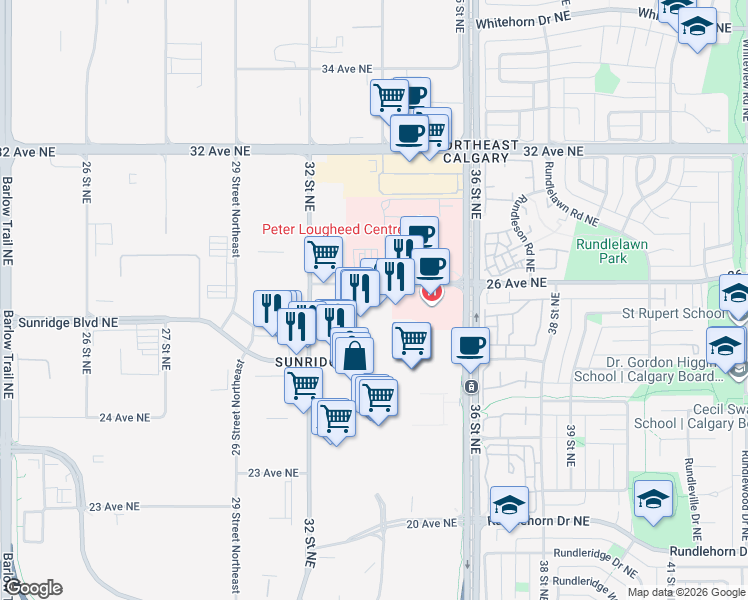 map of restaurants, bars, coffee shops, grocery stores, and more near in Calgary