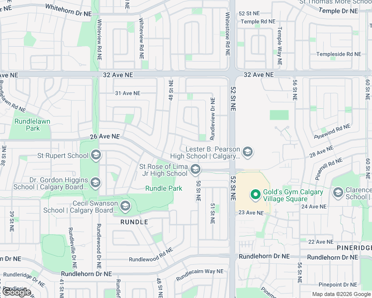 map of restaurants, bars, coffee shops, grocery stores, and more near 115 Rundleview Drive Northeast in Calgary