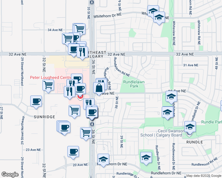 map of restaurants, bars, coffee shops, grocery stores, and more near in Calgary
