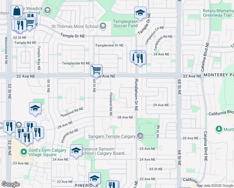 map of restaurants, bars, coffee shops, grocery stores, and more near in Calgary