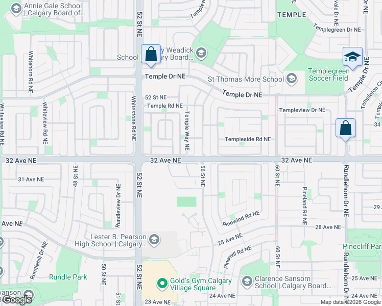map of restaurants, bars, coffee shops, grocery stores, and more near 3329 56 Street Northeast in Calgary