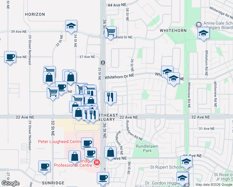 map of restaurants, bars, coffee shops, grocery stores, and more near in Calgary