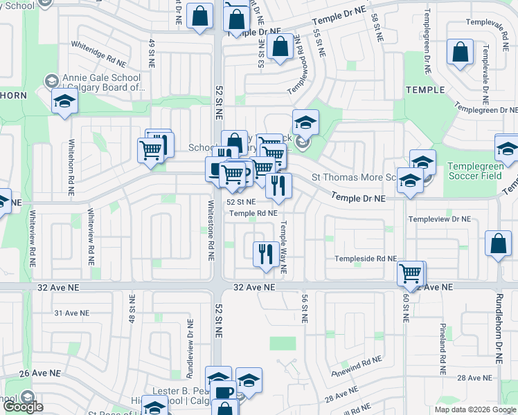 map of restaurants, bars, coffee shops, grocery stores, and more near in Calgary