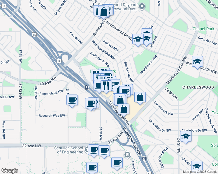 map of restaurants, bars, coffee shops, grocery stores, and more near in Calgary