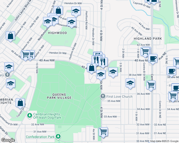 map of restaurants, bars, coffee shops, grocery stores, and more near in Calgary