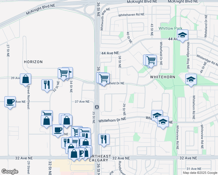 map of restaurants, bars, coffee shops, grocery stores, and more near in Calgary