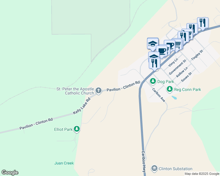 map of restaurants, bars, coffee shops, grocery stores, and more near 958 Kelly Lake Road in Pavilion