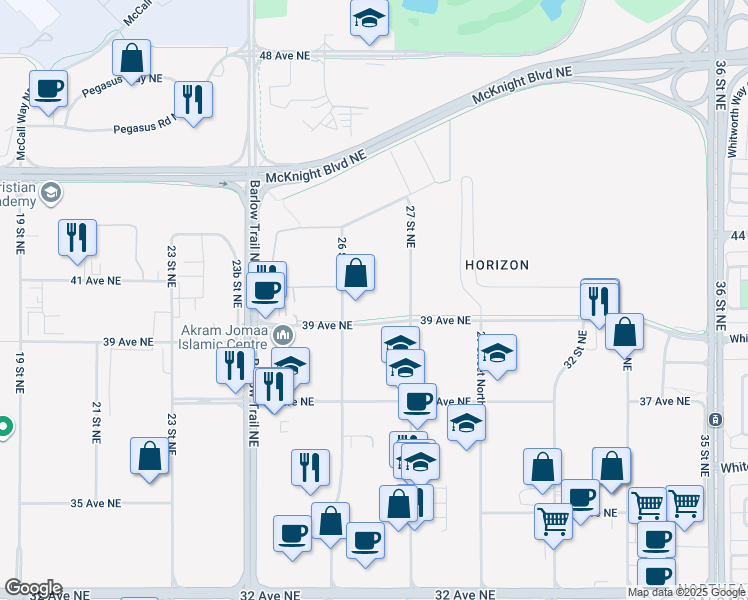 map of restaurants, bars, coffee shops, grocery stores, and more near in Calgary