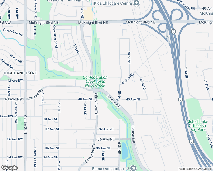 map of restaurants, bars, coffee shops, grocery stores, and more near 625 42 Avenue Northeast in Calgary