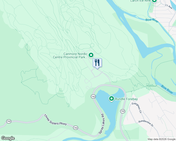 map of restaurants, bars, coffee shops, grocery stores, and more near 1988 Olympic Way in Canmore