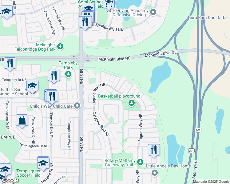 map of restaurants, bars, coffee shops, grocery stores, and more near 7963 Laguna Way Northeast in Calgary