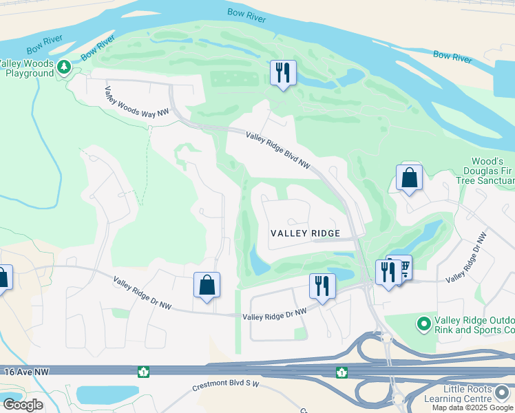 map of restaurants, bars, coffee shops, grocery stores, and more near 155 Valley Ridge Green Northwest in Calgary