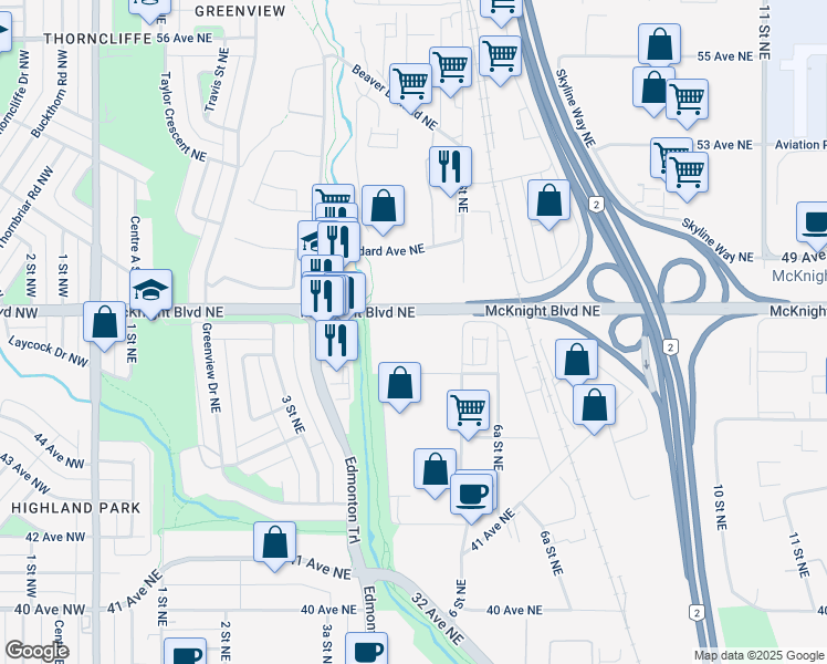 map of restaurants, bars, coffee shops, grocery stores, and more near in Calgary